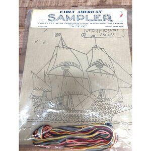 Early American Sampler The Mayflower Kit Vineyard Haven Mass. Stamped With Floss